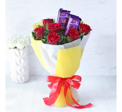 Bouquet of 2 Cadbury Silk & Red Roses