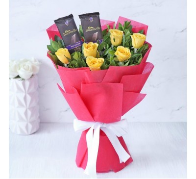 Bouquet of Yellow Roses with 2 Cadbury Bournville  