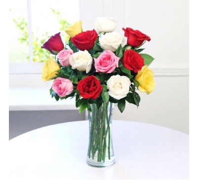 Love Arrangement of 15 Mix Roses in a Vase