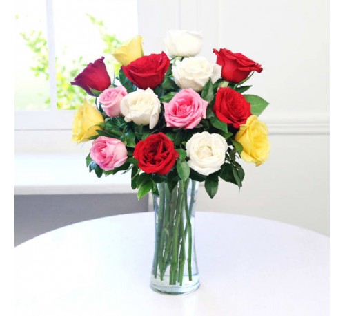 Love Arrangement of 15 Mix Roses in a Vase