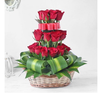 30 Red Roses in Basket