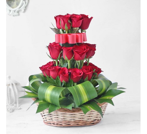 30 Red Roses in Basket