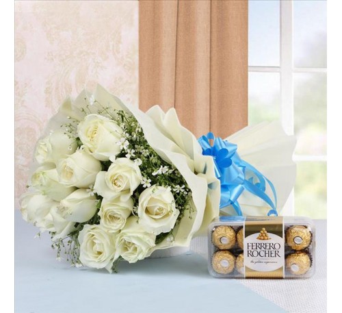 White Roses With Ferrero Rocher