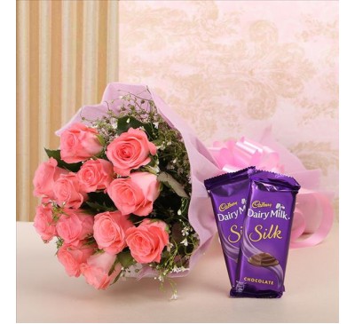 Paper Packing Pink Roses With Silk Chocolates