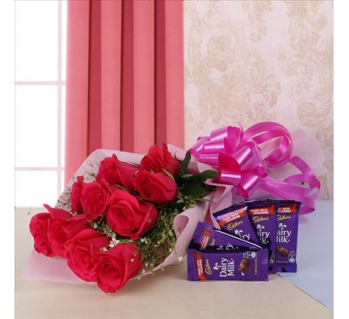 Wrapped Paper Red Roses With Chocolates