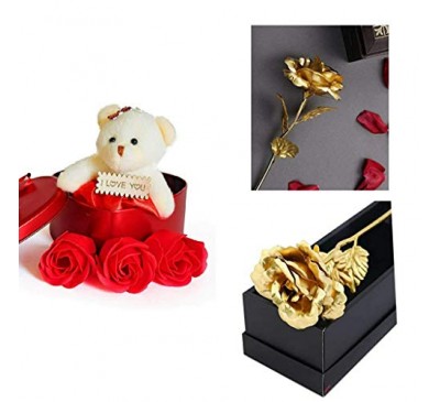 Golden Rose With Heart Shape Box 