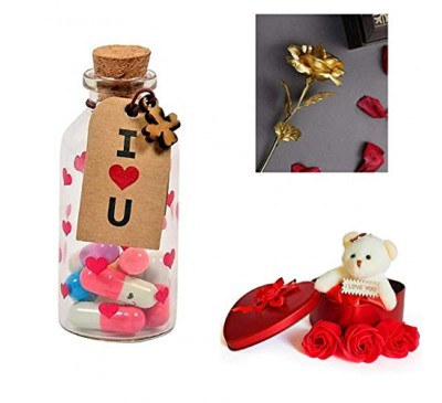 Heart Box With Golden Rose Capsul Bottle 