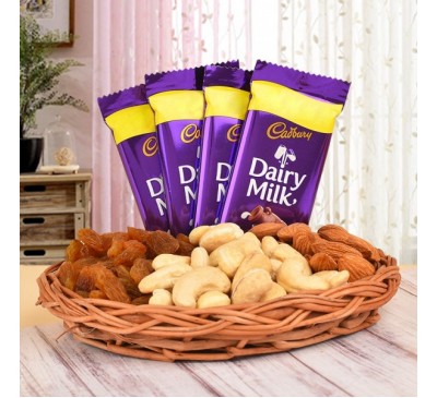 Mix Dry Fruit In Basket With Chocolates
