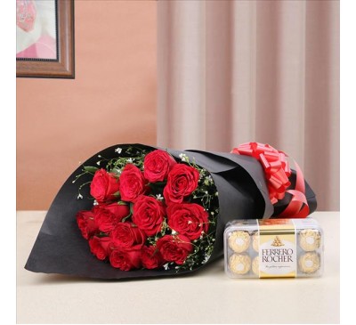 Red Rose With Ferrero Rocher Chocolate