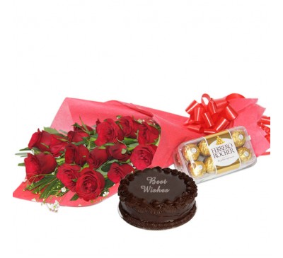 Red Rose Whit Ferrero Rocher & Chocolate Truffle Cake 