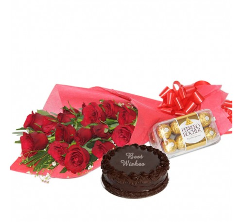 Red Rose Whit Ferrero Rocher & Chocolate Truffle Cake 