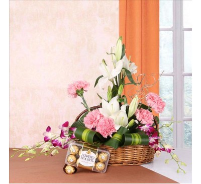 lily Carnations & Orchids Arrangement 