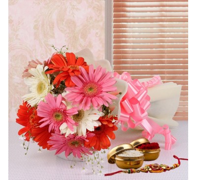 Gerbera Bunch For Brother with Rakhi