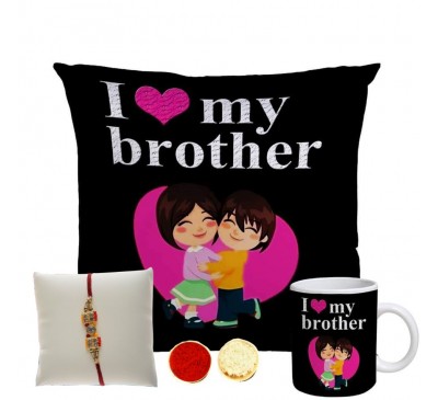 I Lover My Brother Cushion with Rakhi Hamper