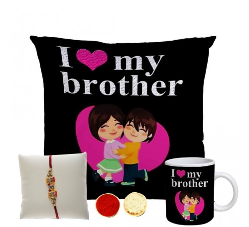 I Lover My Brother Cushion with Rakhi Hamper