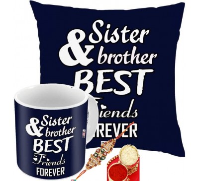 Sister and brother best friend ever Cushion with Rakhi Hamper